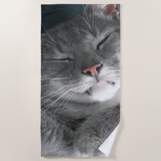 Cute Grey Cat Beach Towel