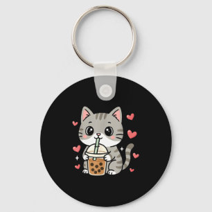 Cute Grey Cat Boba Tea Bubble Tea Anime Kawaii Nek Keychain