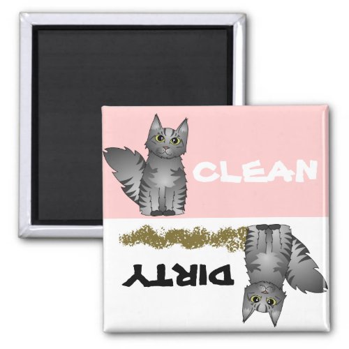 Cute Grey Cat Clean Dirty Dishwasher Magnet