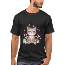 Cute Grey Cat in Flower Garden Butterflies Art ✨🐾