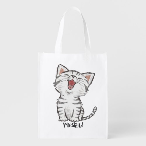 Cute Grey Cat Kitten Meow Grocery Bag