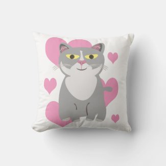Cute Grey Cat Love Cartoon Fun Pet Design