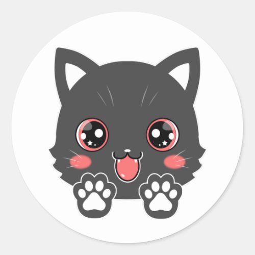 Cute Grey Cat Paw Anime Classic Round Sticker