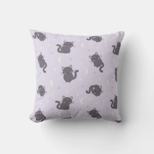 Cute Grey Cat Purple Throw Pillow