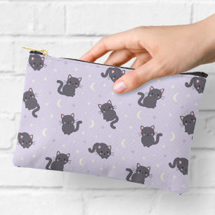 Cute Grey Cat Purple Zipper Pouch