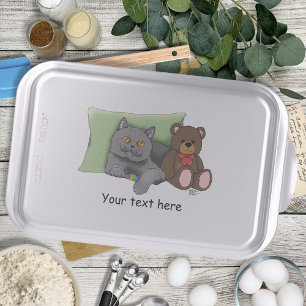 Cute Grey Cat Teddy Bear Funny Blue Cake Pan