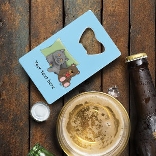 Cute Grey Cat Teddy Bear Funny Blue Credit Card Bottle Opener