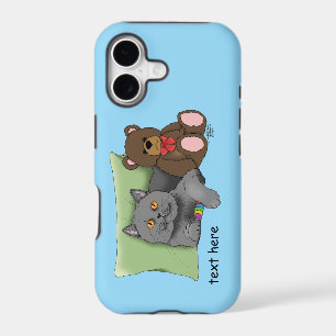 Cute Grey Cat Teddy Bear Funny Blue iPhone 17 Case