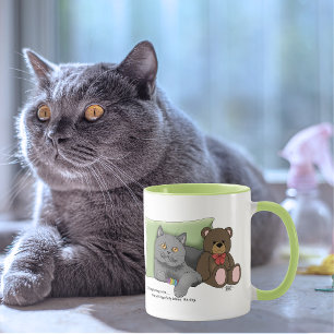 Cute Grey Cat Teddy Bear Funny Blue Mug