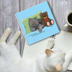 Cute Grey Cat Teddy Bear Funny Blue Notebook