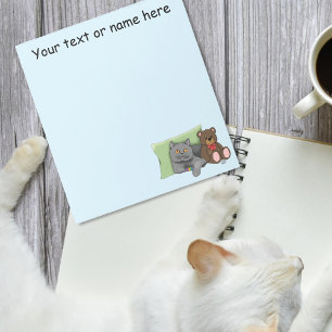 Cute Grey Cat Teddy Bear Funny Blue Notepad