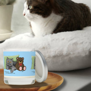 Cute Grey Cat Teddy Bear Funny Blue Scented Candle