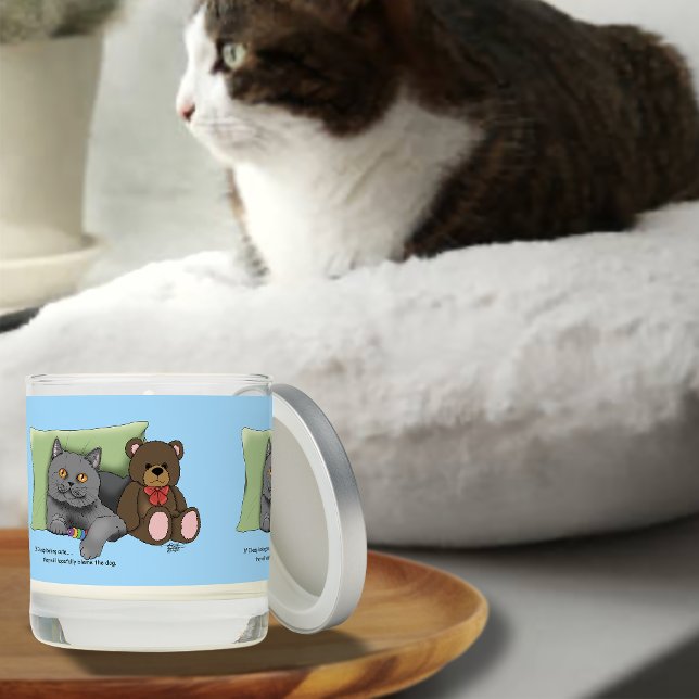 Cute Grey Cat Teddy Bear Funny Blue Scented Candle (Creator Uploaded)