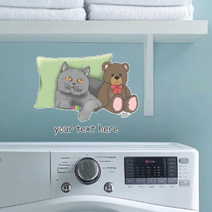 Cute Grey Cat Teddy Bear Funny Blue Sticker