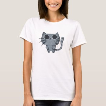Cute Grey Cat With Big Black Eyes T-shirt by colonelle at Zazzle