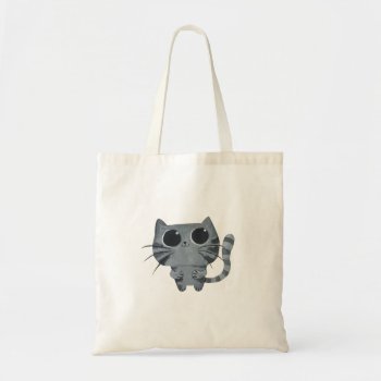 Cute Grey Cat With Big Black Eyes Tote Bag by colonelle at Zazzle