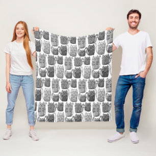 Cute Grey Cats Pattern Fleece Blanket
