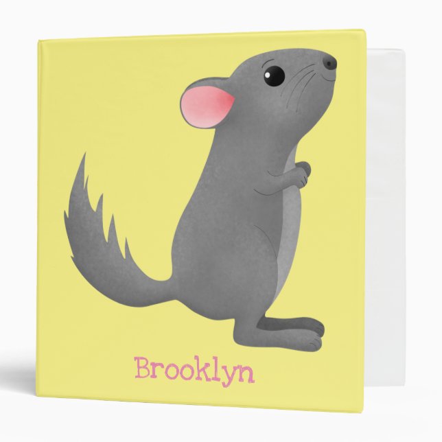 Cute grey chinchilla cartoon illustration  3 ring binder (Front/Inside)