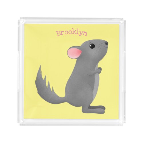 Cute grey chinchilla cartoon illustration  acrylic tray