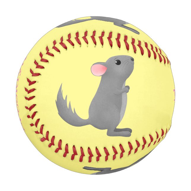 Cute grey chinchilla cartoon illustration baseball (Front Left)