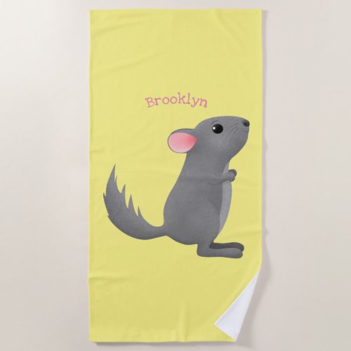 Cute grey chinchilla cartoon illustration  beach towel