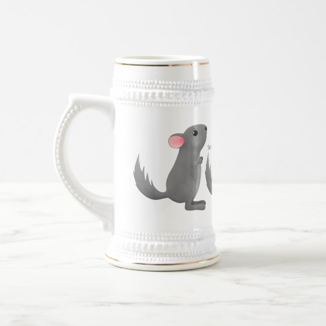 Cute grey chinchilla cartoon illustration  beer stein (Left)