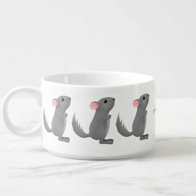Cute grey chinchilla cartoon illustration  bowl (Right)