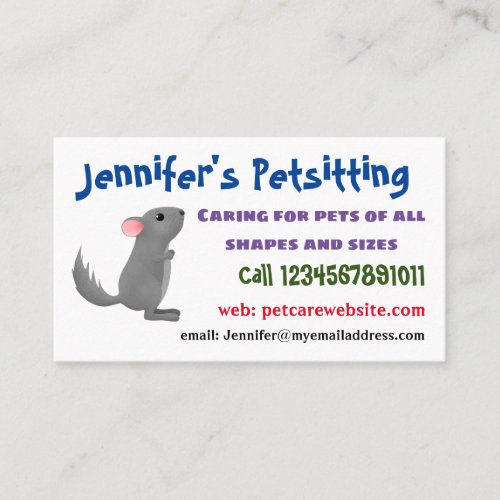 Cute grey chinchilla cartoon illustration  business card