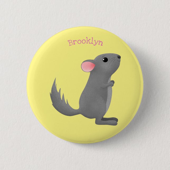 Cute grey chinchilla cartoon illustration  button (Front)