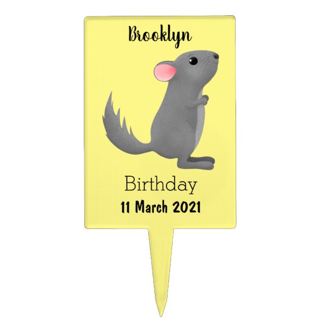 Cute grey chinchilla cartoon illustration  cake topper (Front)