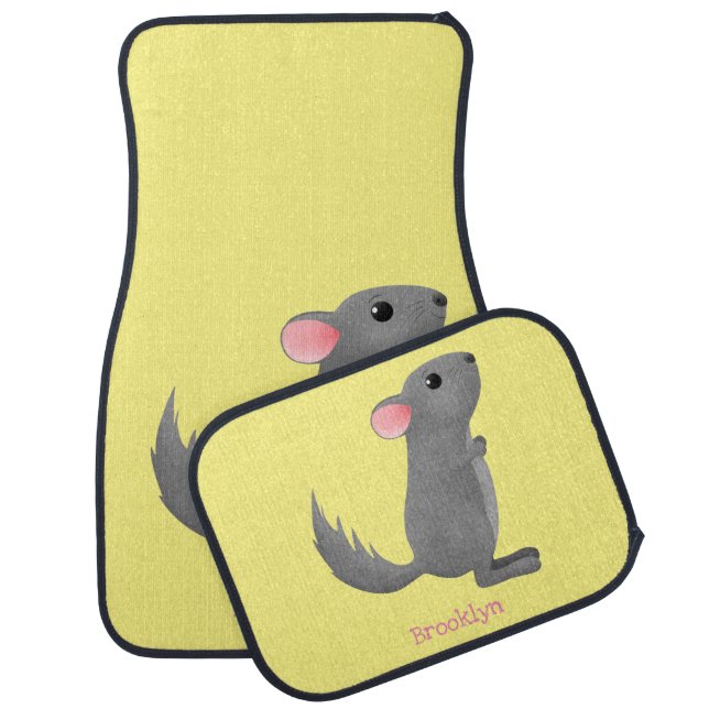 Cute grey chinchilla cartoon illustration car floor mat (Set)