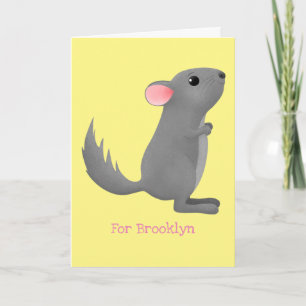 Cute grey chinchilla cartoon illustration card