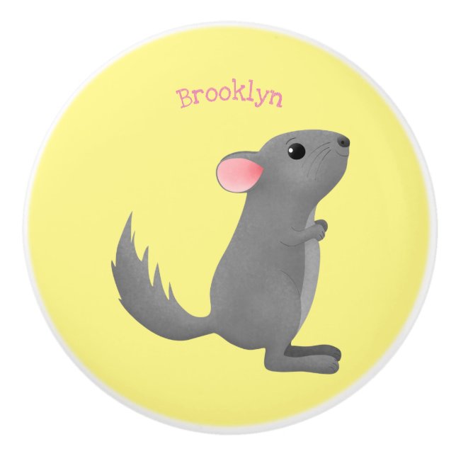 Cute grey chinchilla cartoon illustration   ceramic knob (Front)