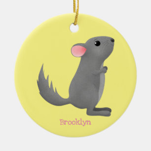 Cute grey chinchilla cartoon illustration ceramic ornament
