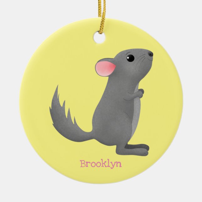 Cute grey chinchilla cartoon illustration ceramic ornament (Front)