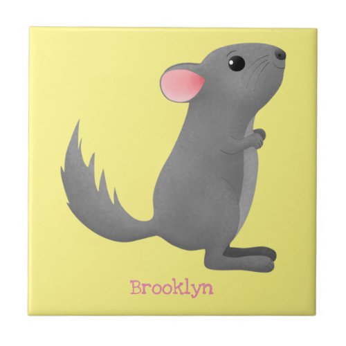 Cute grey chinchilla cartoon illustration ceramic tile