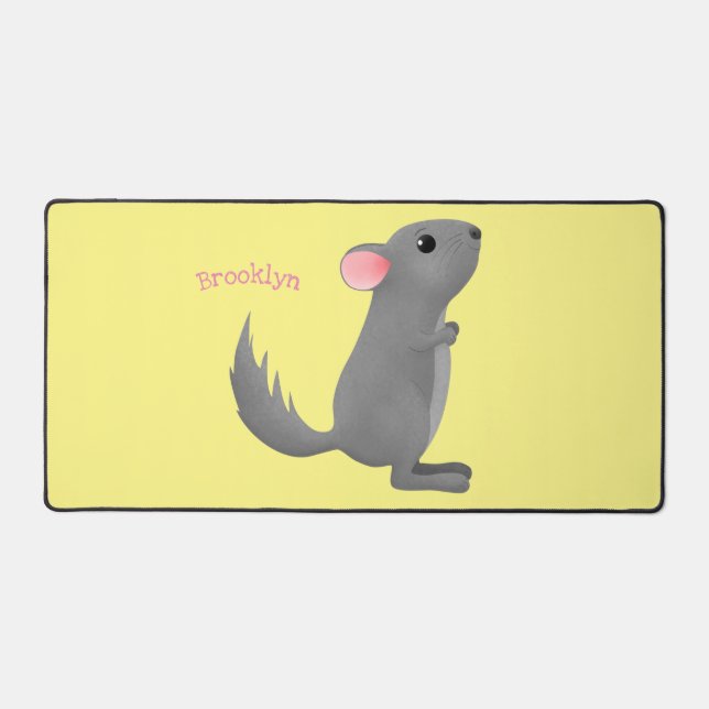 Cute grey chinchilla cartoon illustration  desk mat (Front)