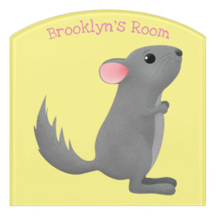 Cute grey chinchilla cartoon illustration door sign