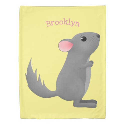 Cute grey chinchilla cartoon illustration duvet cover