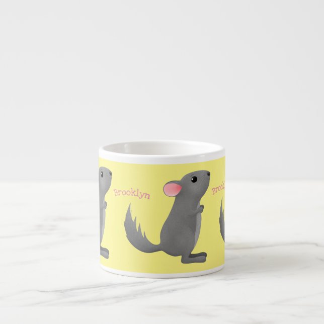 Cute grey chinchilla cartoon illustration espresso cup (Front)