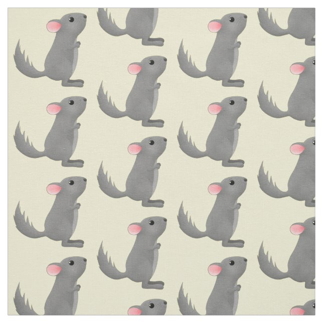 Cute grey chinchilla cartoon illustration  fabric (Swatch)