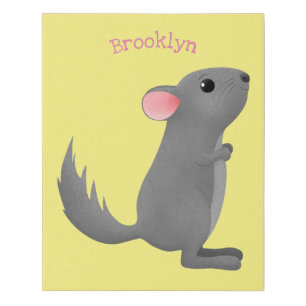 Cute grey chinchilla cartoon illustration  faux canvas print