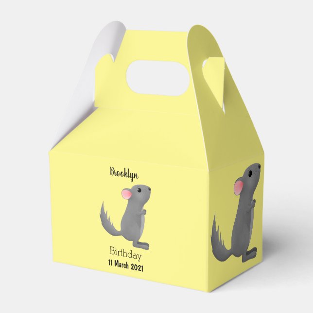 Cute grey chinchilla cartoon illustration  favor boxes (Front Side)