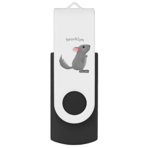 Cute grey chinchilla cartoon illustration flash drive