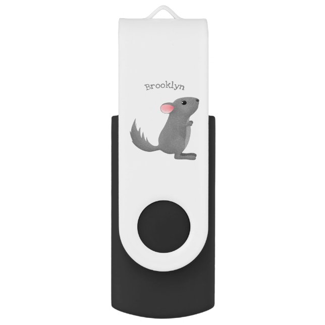 Cute grey chinchilla cartoon illustration   flash drive (Front Vertical)