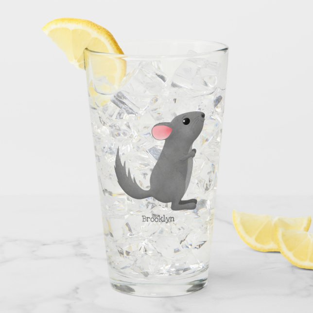 Cute grey chinchilla cartoon illustration glass (Front Ice)