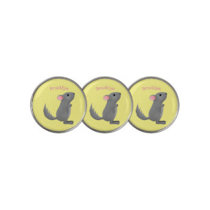 Cute grey chinchilla cartoon illustration golf ball marker