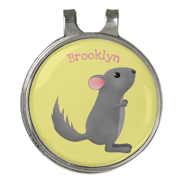 Cute grey chinchilla cartoon illustration golf hat clip (Front)