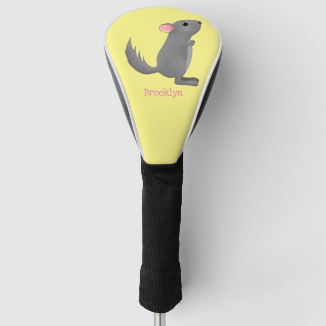 Cute grey chinchilla cartoon illustration golf head cover (Front)