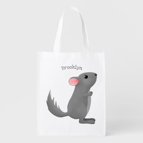 Cute grey chinchilla cartoon illustration  grocery bag